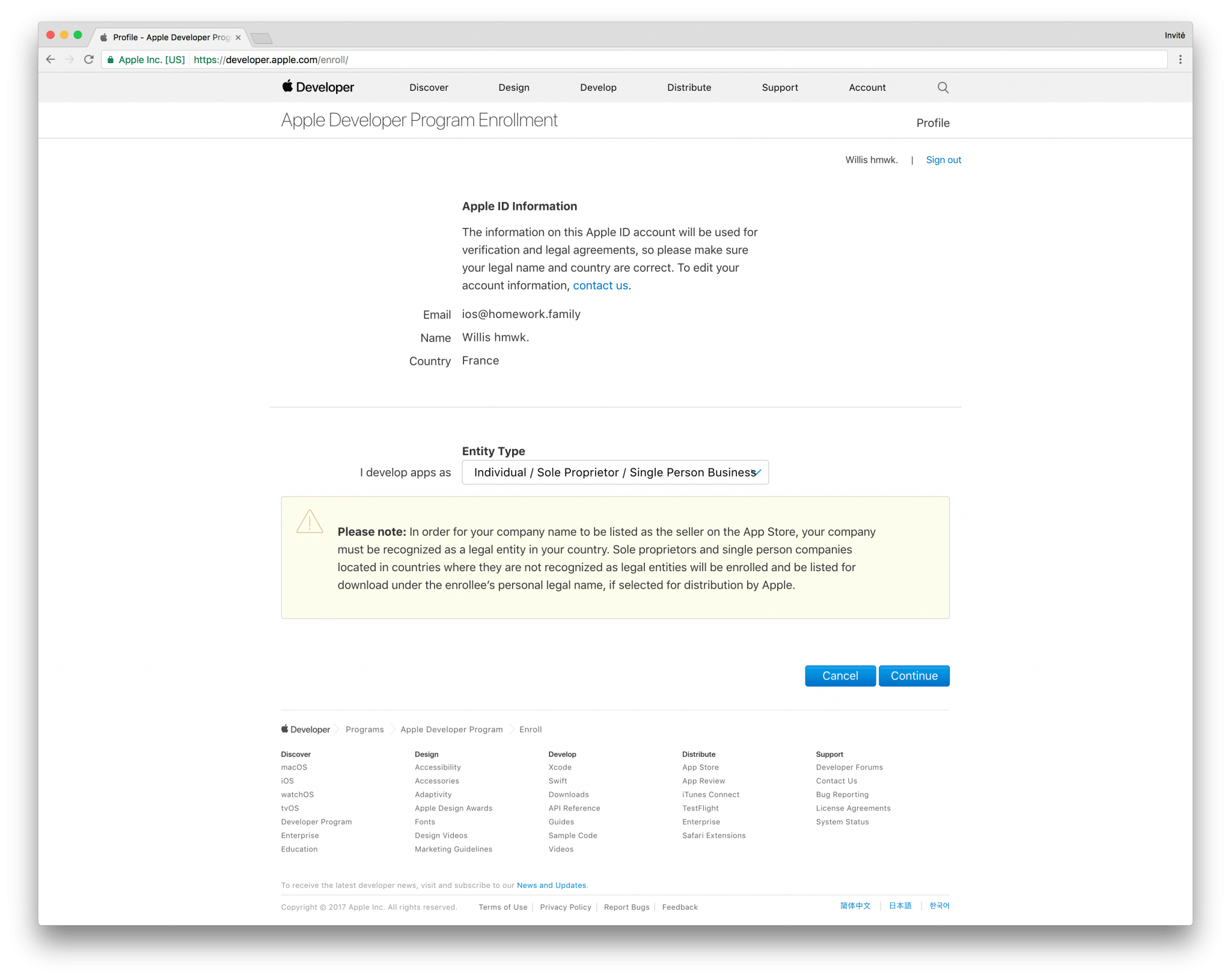tutoriel apple developer individual