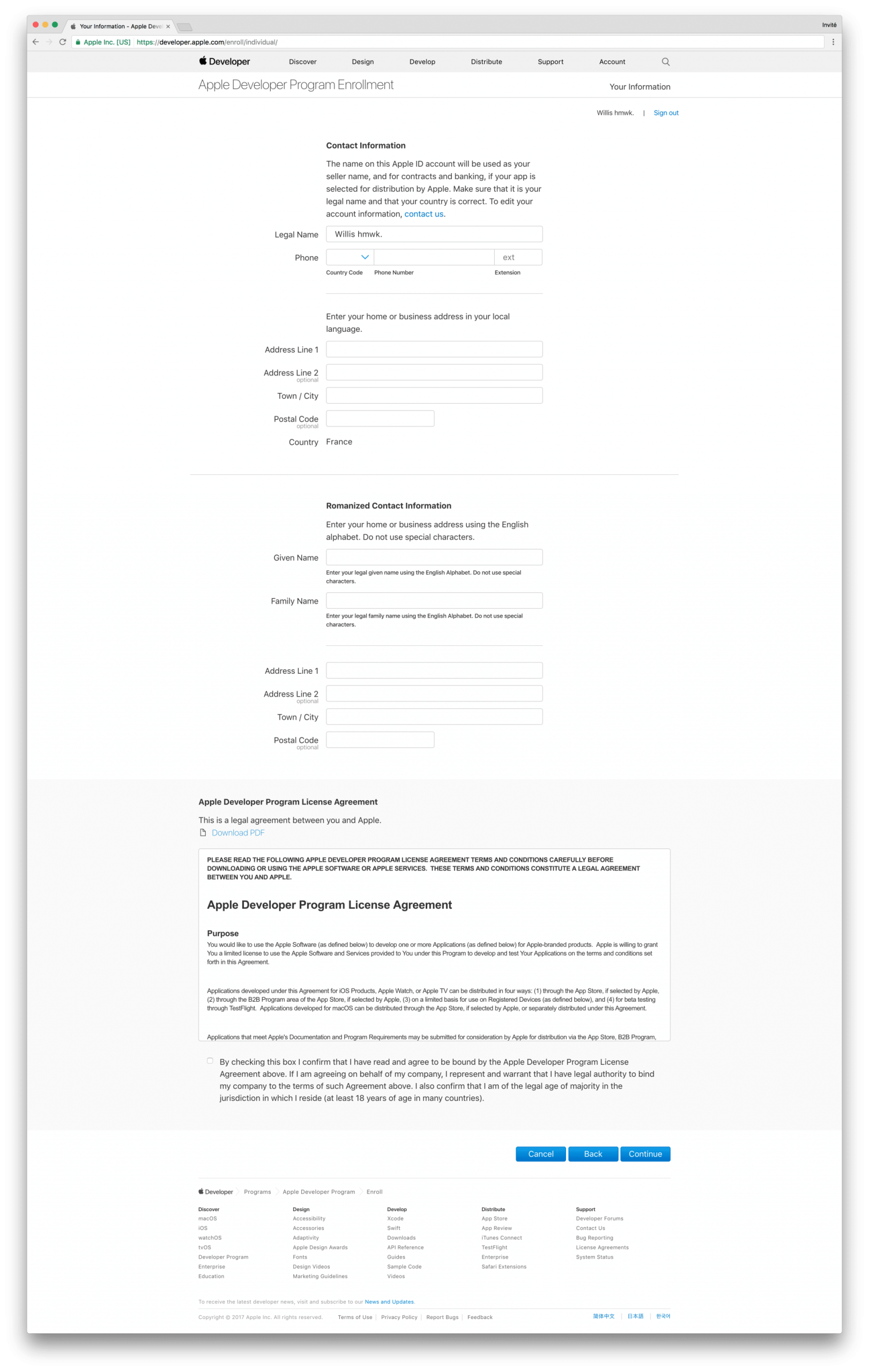tutoriel apple developer individual create