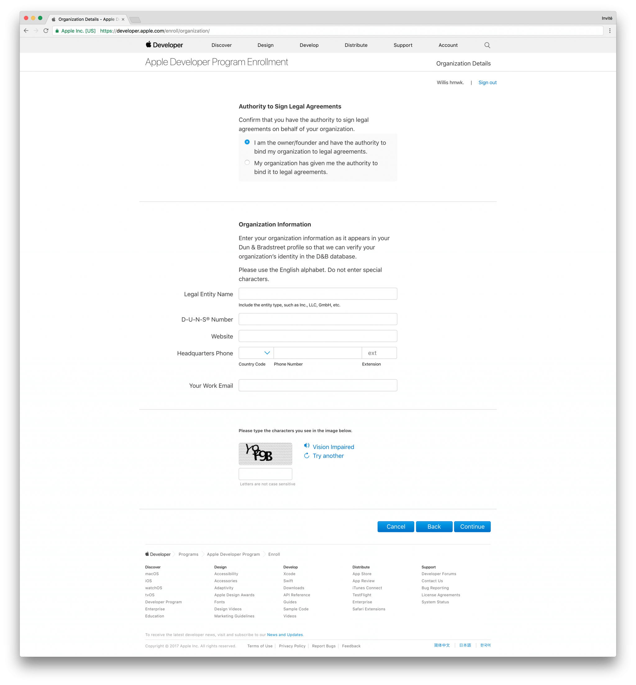 tutoriel apple developer company create owner