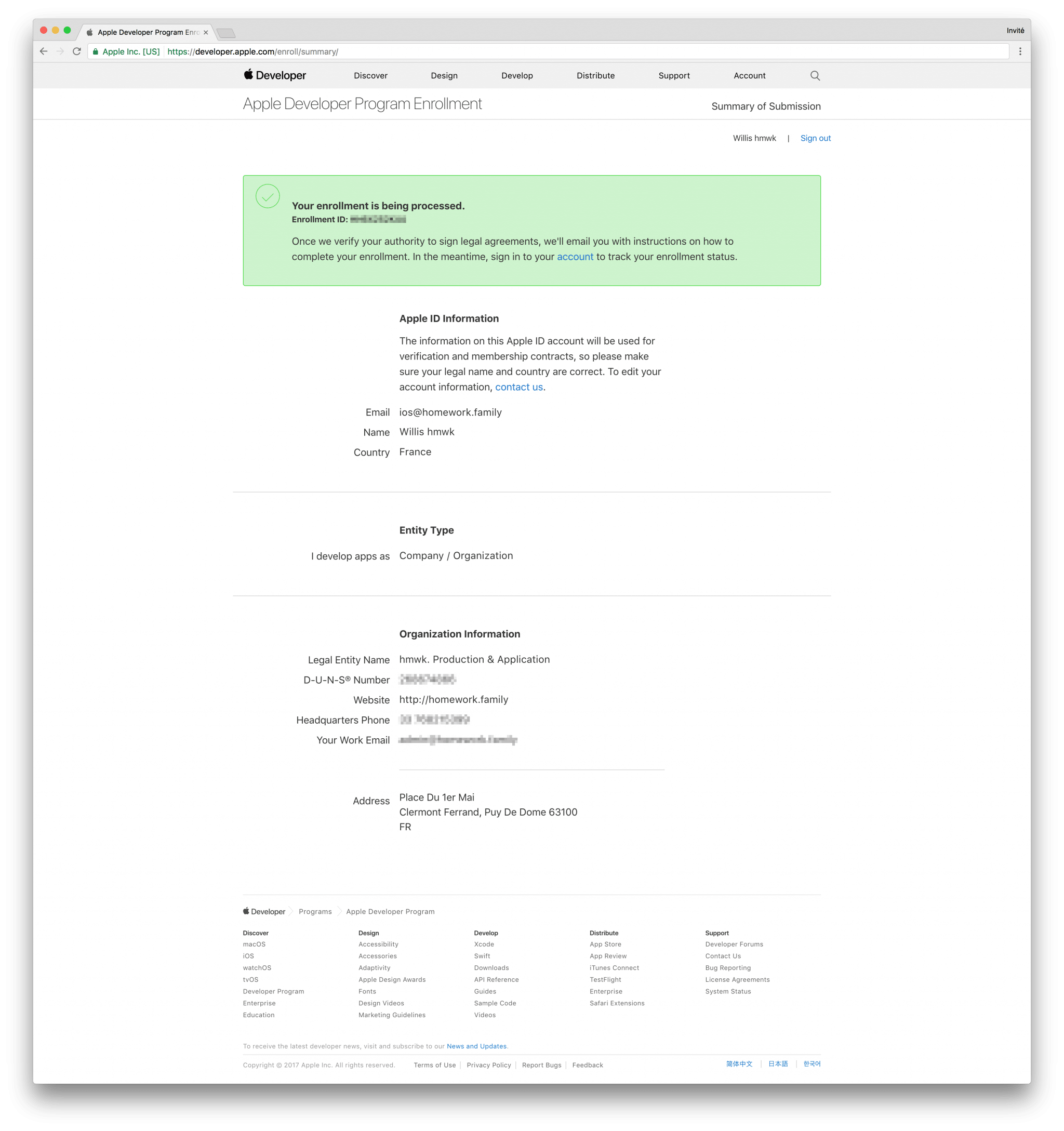 tutoriel apple developer company confirm create process