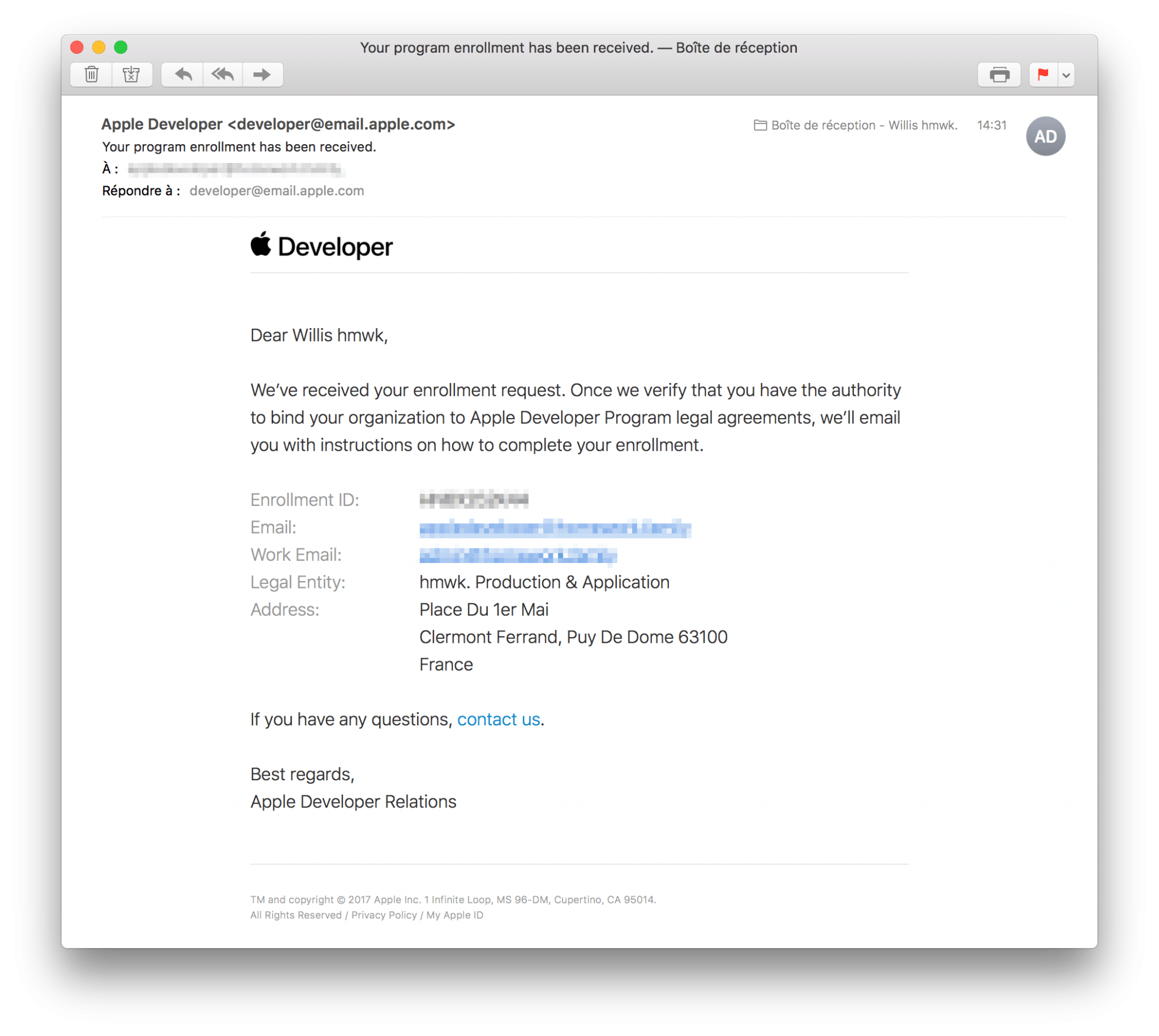 tutoriel apple developer company confirm create process email